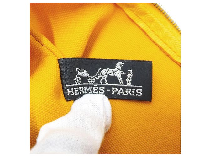 Hermès Borsa Hermes in tela Arancione e Bianco - vista 6