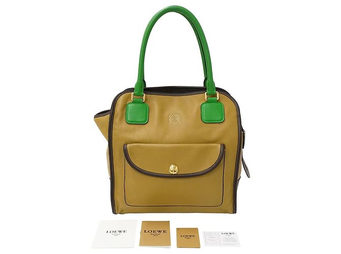 Borsa in pelle Loewe beige e verde - vista 5
