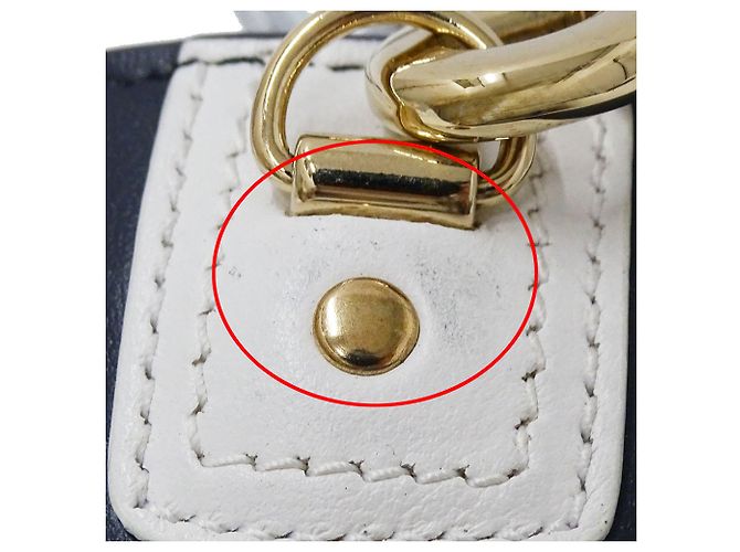 Borsa in pelle blu navy e bianca Christian Dior - vista 12
