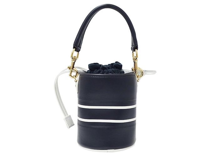 Borsa in pelle blu navy e bianca Christian Dior - vista 2