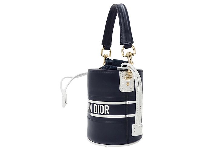 Borsa in pelle blu navy e bianca Christian Dior - vista 4