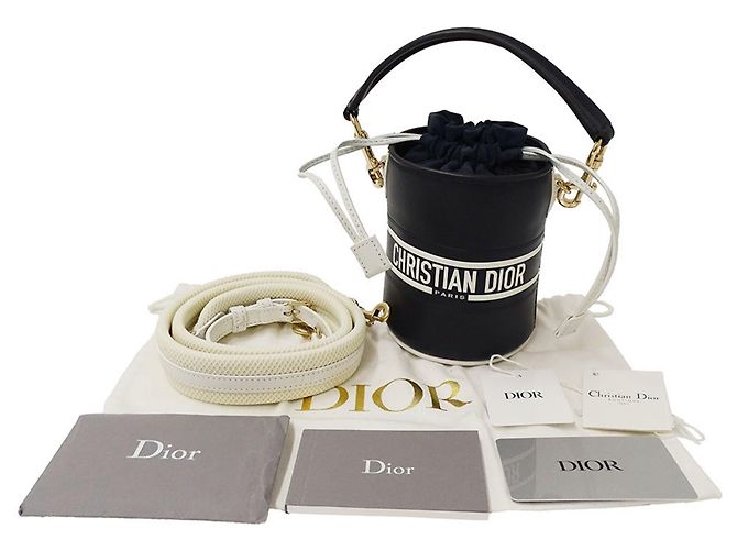 Borsa in pelle blu navy e bianca Christian Dior - vista 6