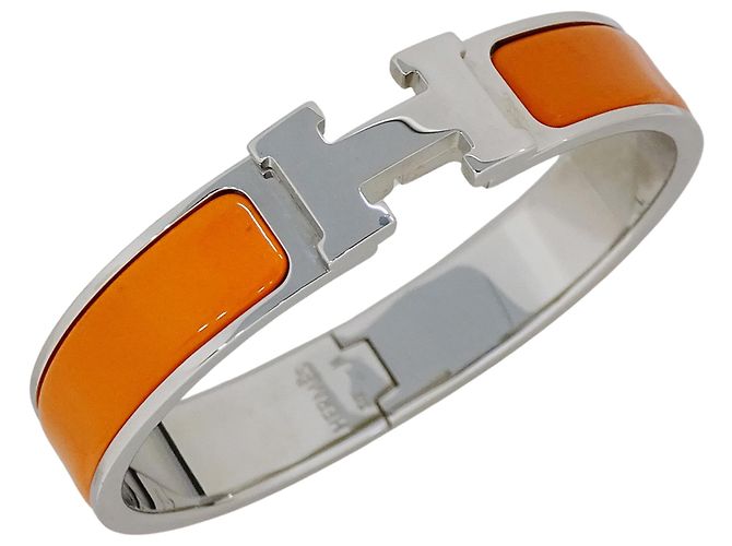 Hermès Bracciale rigido Hermes Arancione e Metallo Argentato - vista 2
