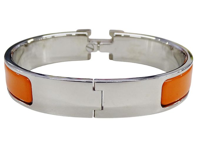 Hermès Bracciale rigido Hermes Arancione e Metallo Argentato - vista 3