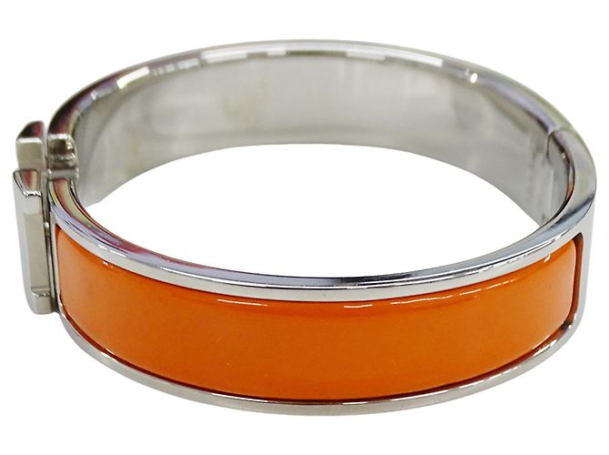 Hermès Bracciale rigido Hermes Arancione e Metallo Argentato - vista 4