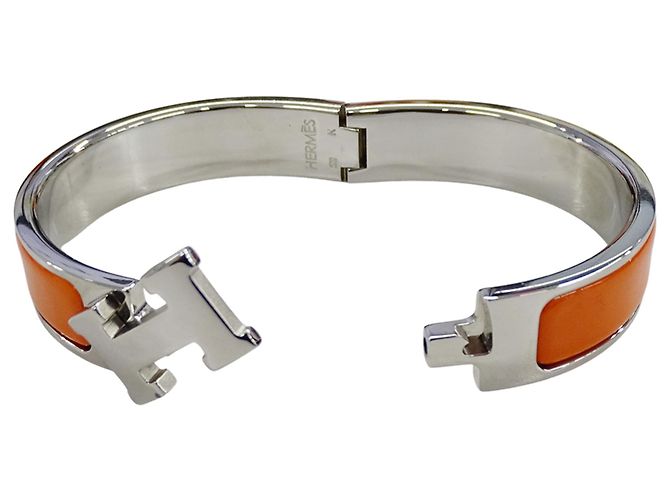 Hermès Bracciale rigido Hermes Arancione e Metallo Argentato - vista 6