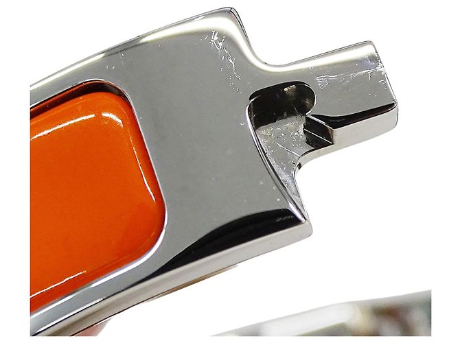Hermès Bracciale rigido Hermes Arancione e Metallo Argentato - vista 8