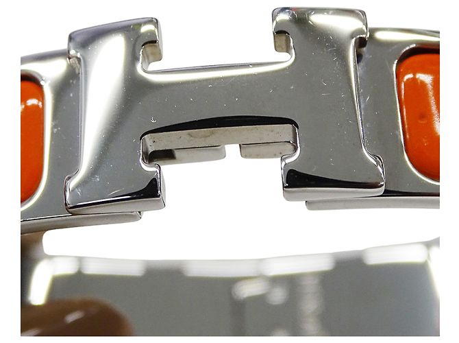 Hermès Bracciale rigido Hermes Arancione e Metallo Argentato - vista 9