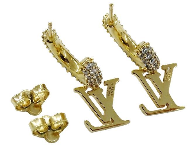 Orecchini a mezzo cerchio Louis Vuitton dorati con strass - vista 4