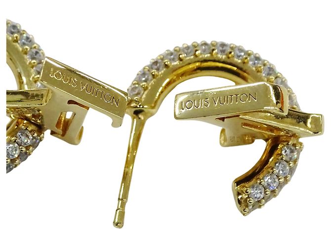 Orecchini a mezzo cerchio Louis Vuitton dorati con strass - vista 6
