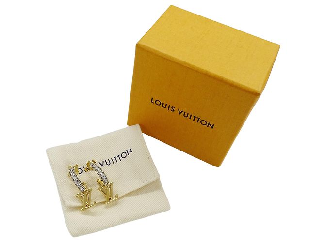 Orecchini a mezzo cerchio Louis Vuitton dorati con strass - vista 7