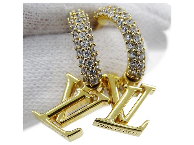 Orecchini a mezzo cerchio Louis Vuitton dorati con strass - vista 8