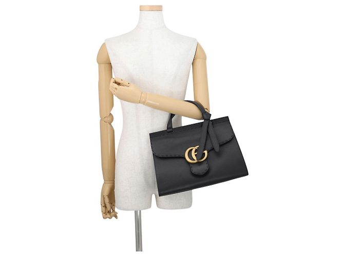 Borsa a mano Gucci GG Marmont in pelle nera - vista 4