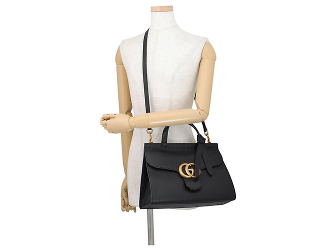 Borsa a mano Gucci GG Marmont in pelle nera - vista 5