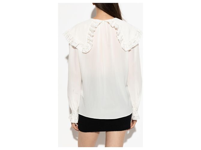 Camicia Chloé in seta bianca con colletto a volant in pizzo - vista 2