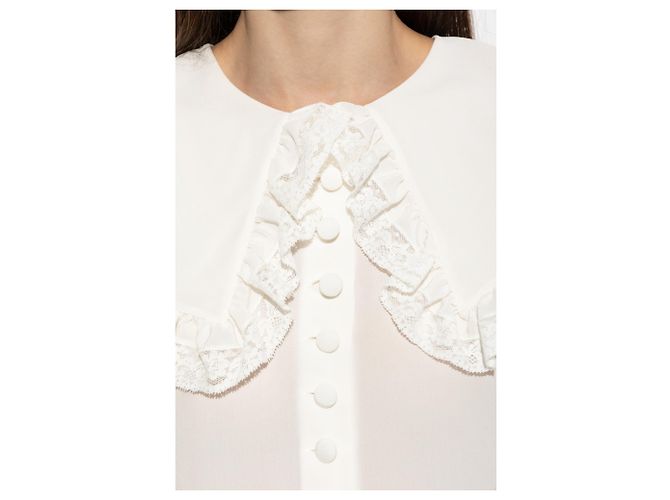 Camicia Chloé in seta bianca con colletto a volant in pizzo - vista 3