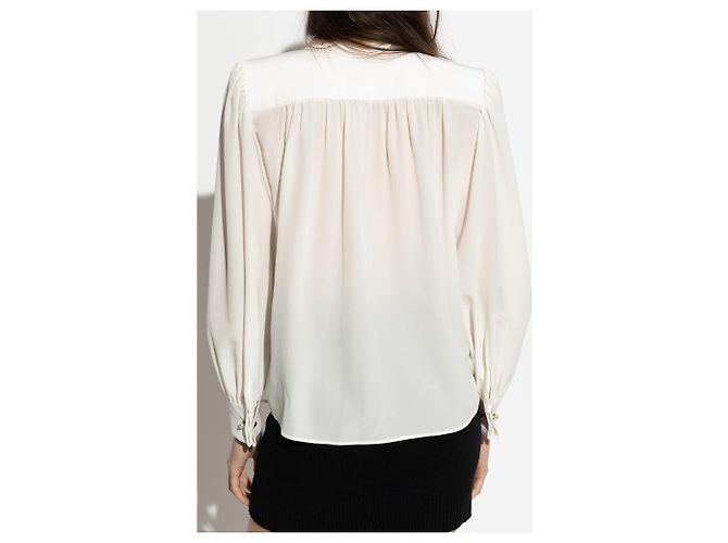 Chloé Camisa de seda com colarinho bordado em openwork branco creme - vista 2