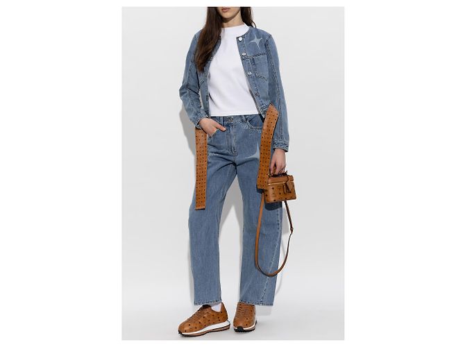 Chaqueta vaquera MCM azul de algodón con bordado y cinturón - vista 2