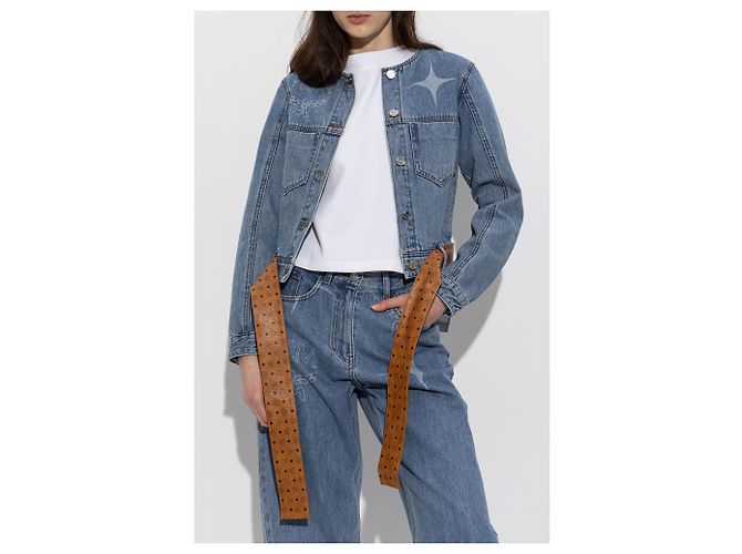 Chaqueta vaquera MCM azul de algodón con bordado y cinturón - vista 3