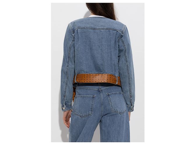 Chaqueta vaquera MCM azul de algodón con bordado y cinturón - vista 4