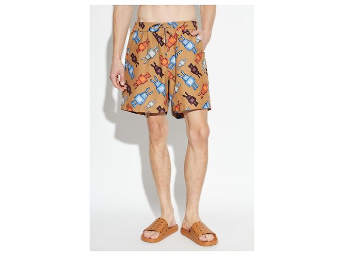 Pantaloncini stampati MCM in cotone e seta marroni - vista 3