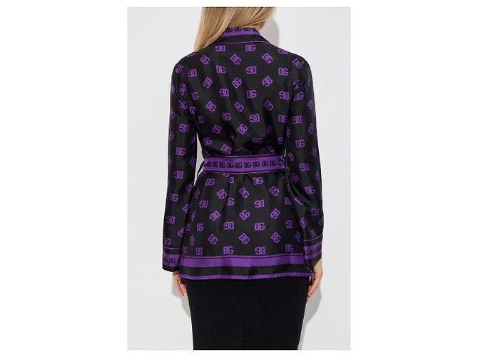 Camicia in seta viola con monogramma e cintura Dolce & Gabbana - vista 2