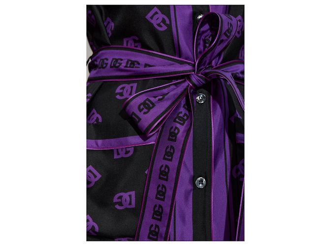 Camicia in seta viola con monogramma e cintura Dolce & Gabbana - vista 3