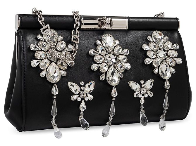 Clutch Marlene in pelle nera con cristalli Dolce & Gabbana - vista 2