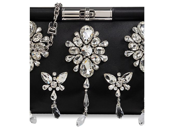 Clutch Marlene in pelle nera con cristalli Dolce & Gabbana - vista 4