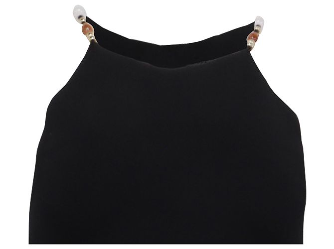 Maje Tanktop mit Perlenriemen aus schwarzer Viskose - Ansicht 2