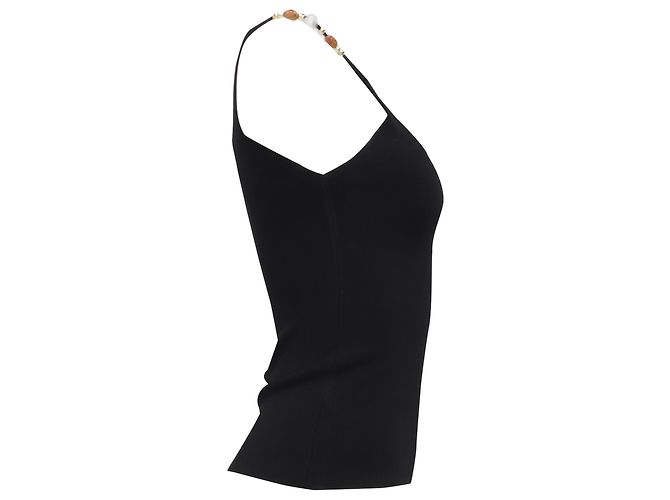 Maje Tanktop mit Perlenriemen aus schwarzer Viskose - Ansicht 3