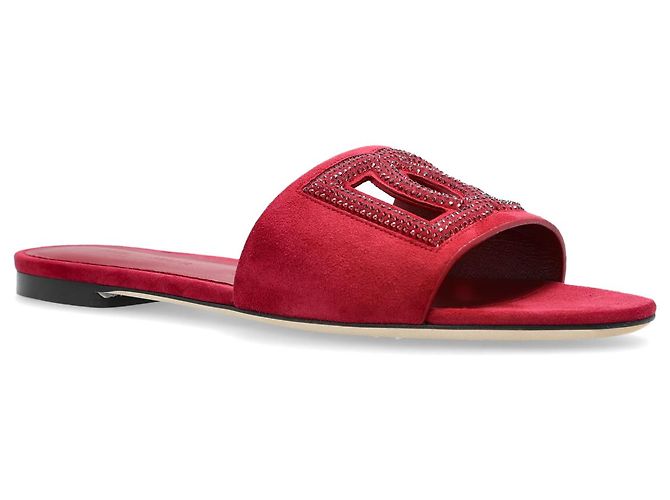 Ciabatte Logo in pelle rosse Dolce & Gabbana - vista 2