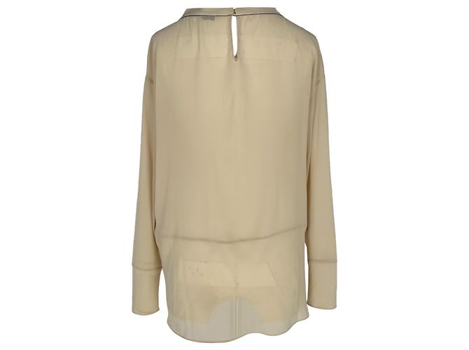Brunello Cucinelli Langarm-Bluse aus cremefarbener Seide - Ansicht 3
