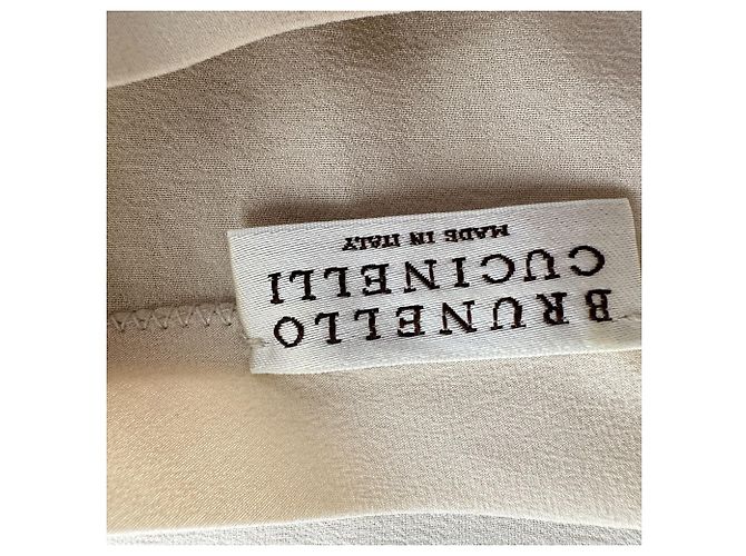 Brunello Cucinelli Langarm-Bluse aus cremefarbener Seide - Ansicht 4