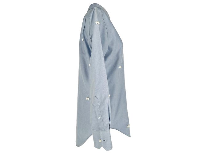 Thom Browne Button-Down besticktes Hemd aus blauer Baumwolle - Ansicht 2
