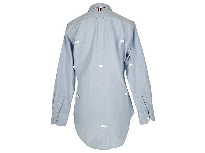 Thom Browne Button-Down besticktes Hemd aus blauer Baumwolle - Ansicht 3