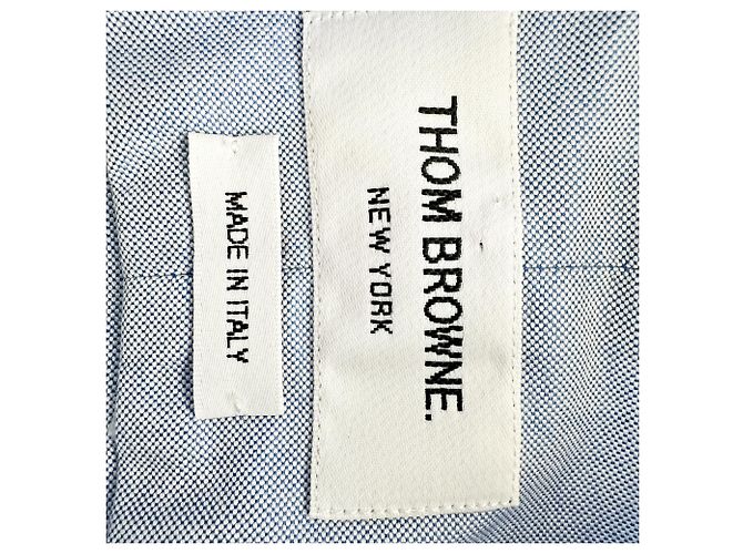 Thom Browne Button-Down besticktes Hemd aus blauer Baumwolle - Ansicht 4