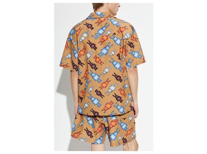 Camicia stampata MCM beige in cotone - vista 4