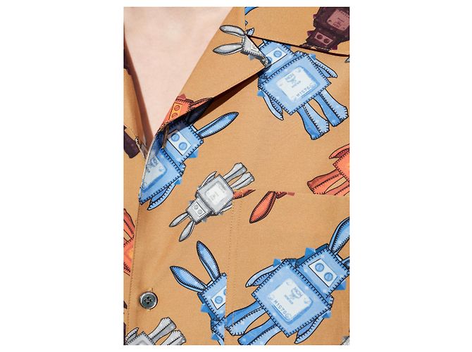 Camicia stampata MCM beige in cotone - vista 5