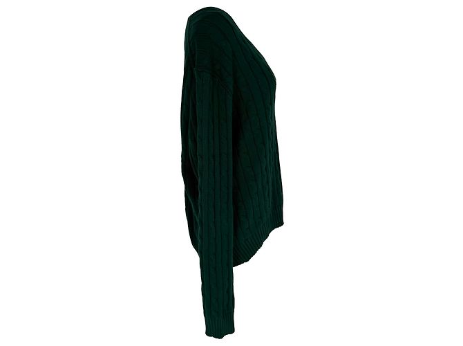 Sweatshirt Ralph Lauren Polo em malha com tranças e decote em V em algodão verde - vista 2