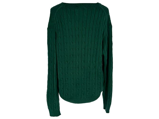 Sweatshirt Ralph Lauren Polo em malha com tranças e decote em V em algodão verde - vista 3