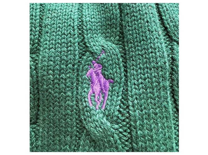Sweatshirt Ralph Lauren Polo em malha com tranças e decote em V em algodão verde - vista 6