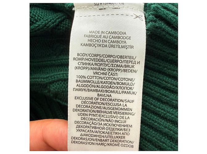 Sweatshirt Ralph Lauren Polo em malha com tranças e decote em V em algodão verde - vista 7