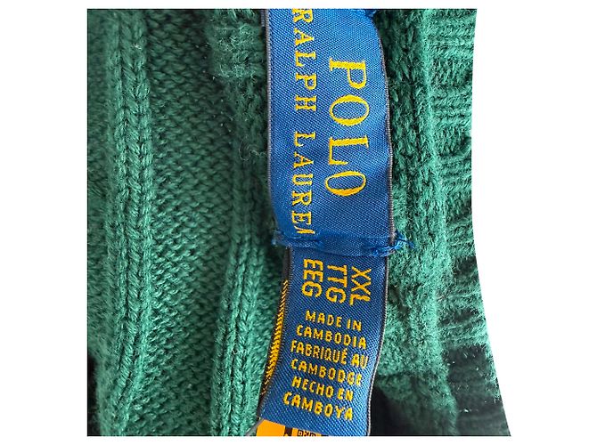 Sweatshirt Ralph Lauren Polo em malha com tranças e decote em V em algodão verde - vista 8