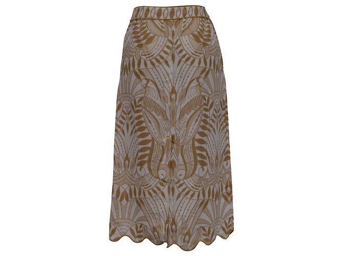 Falda midi estampada Farm Rio en lino beige - vista 3