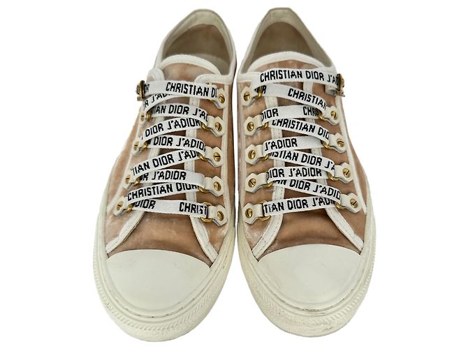 Sneakers basse Christian Dior Walk'n'Dior in velluto marrone - vista 3