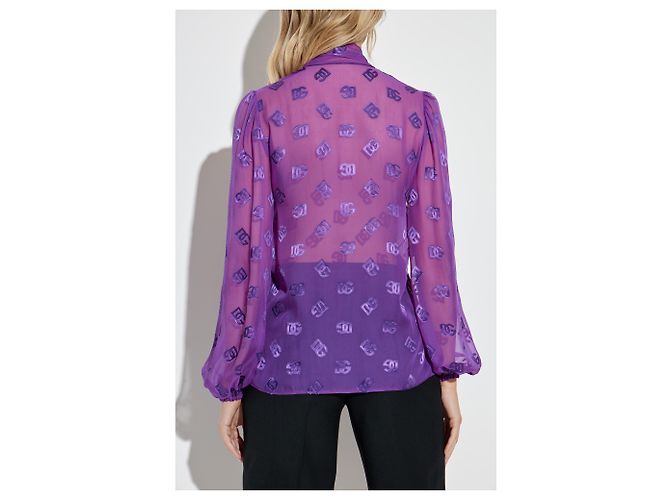 Camicia Dolce & Gabbana Monogram Viola in Viscosa - vista 2