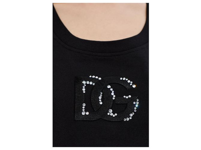 Top Dolce & Gabbana in cotone nero con logo - vista 3