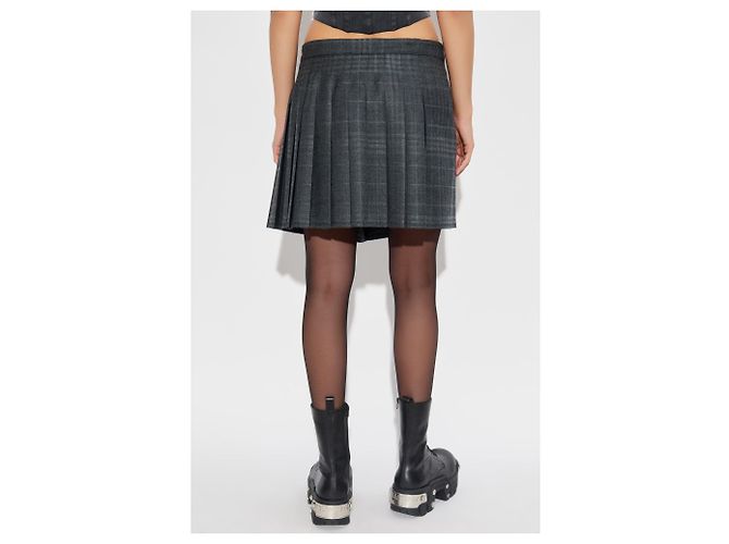 Falda plisada Balenciaga de lana con cuadros grises - vista 2