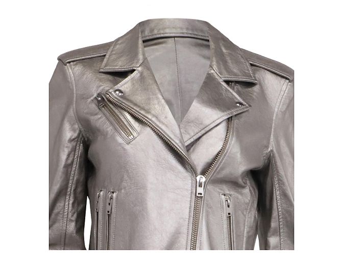 Iro Newhan Bikerjacke aus silbernem Lammleder - Ansicht 2